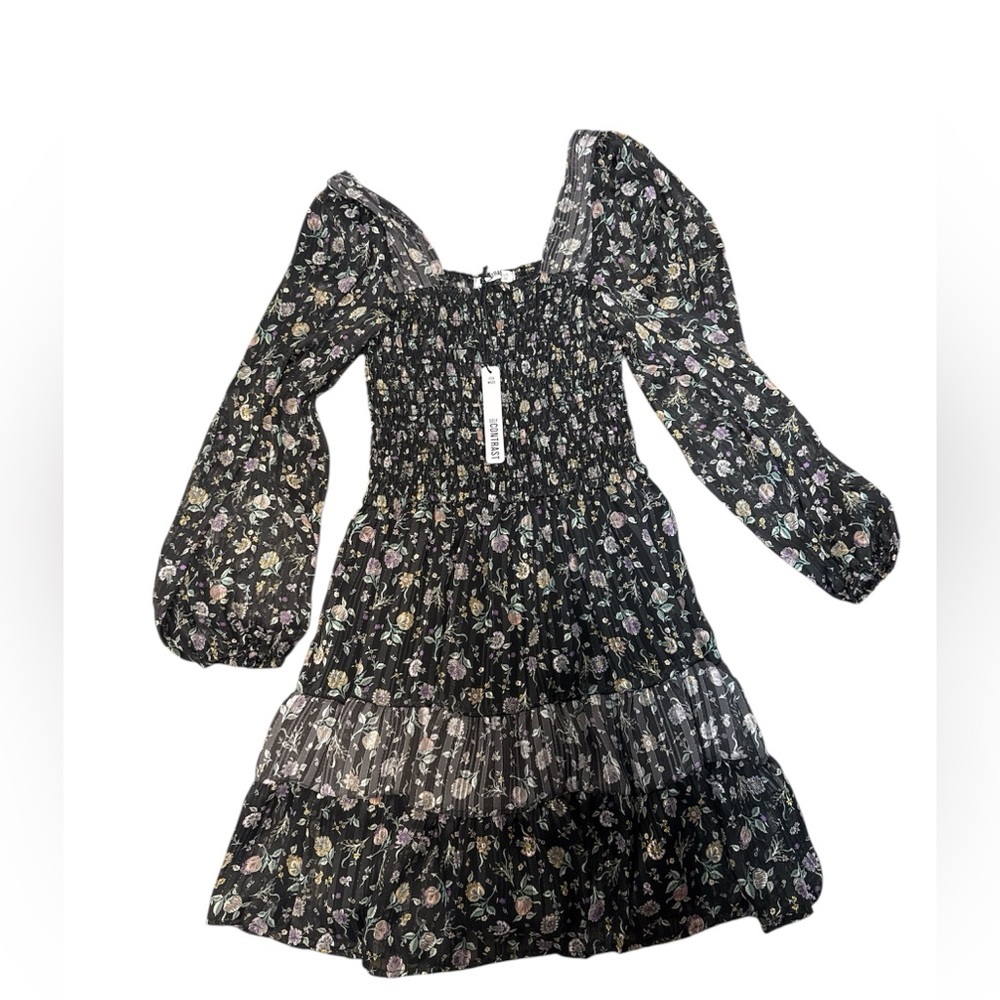 NWT Self Contrast Smocked Floral Mini Dress Long Sleeve XS | Anthropologie - Picture 5 of 7